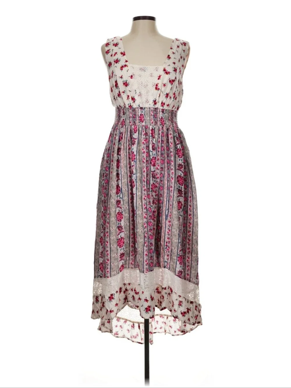 Torrid White and Pink Floral High-Low Midi Cottage Dress Size 0X